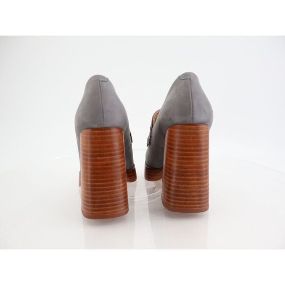 Candie's Hiss Penny Loafer Platform Chunky Blue Leather Block Wooden Heel Size 6 - Picture 6 of 13